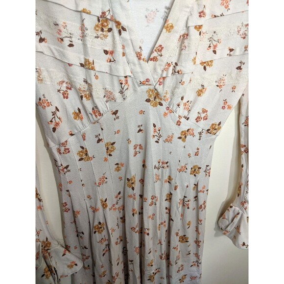 Free People Dress Good Days Floral Long Bell Sleeve Mini In Cream XS - Picture 8 of 13